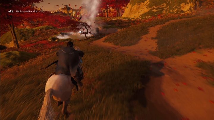 This hot spring can be found at the top of the mountain, near red trees - Ghost of Tsushima: Hot Springs, Toyotama Region secrets map, video guide - Toyotama Region - Ghost of Tsushima Guide, Walkthrough