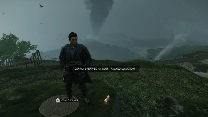 This haiku is on a small mountain right next to the huge bridge - Ghost of Tsushima: Haiku, Toyotama Region secrets map, video guide - Toyotama Region - Ghost of Tsushima Guide, Walkthrough