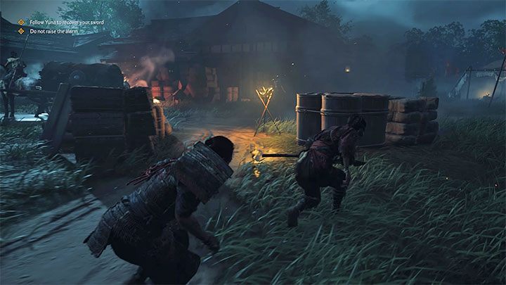 Get out of the cabin - watch a cut-scene during which you will meet Yuna for the first time - Ghost of Tsushima: Prologue tale walkthrough, video guide - Main tales - Ghost of Tsushima Guide, Walkthrough