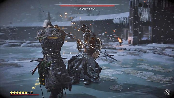 Khan is best attacked when he launches regular or blue attacks - Ghost of Tsushima: Eternal Blue Sky walkthrough, video guide - Act 3 - Ghost of Tsushima Guide, Walkthrough