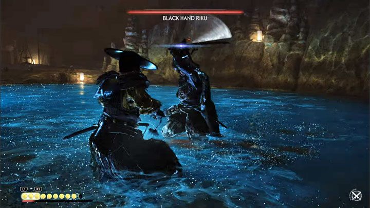 Riku kann auch zahlreiche und schnelle blaue Angriffe ausführen – Ghost of Tsushima Iki Island: The Legend of Black Hand Riku – Komplettlösung – Mythic Tales – Ghost of Tsushima-Leitfaden, Komplettlösung