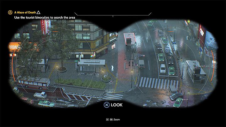 While using the binoculars, you can press the interaction button and listen to various comments about the things you observe - Ghostwire Tokyo: A Maze of Death - walkthrough - Chapter 2 Trouble - Ghostwire Tokyo Guide