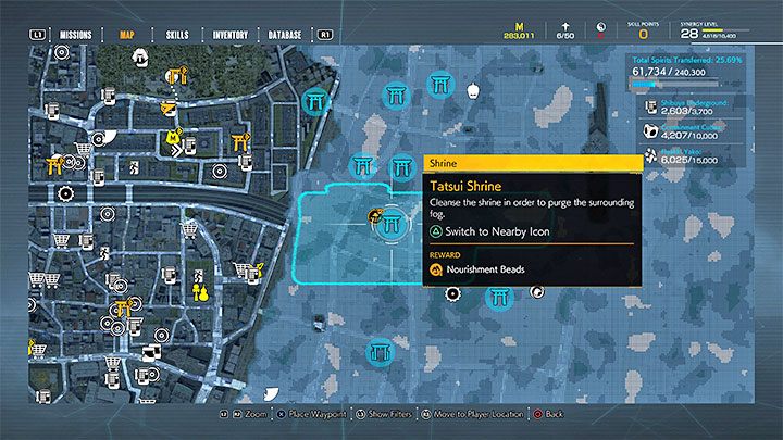 Many icons representing torii gates from the unexplored eastern part of the city will appear on the map - Ghostwire Tokyo: Giants - walkthrough - Chapter 4: Warping - Ghostwire Tokyo Guide