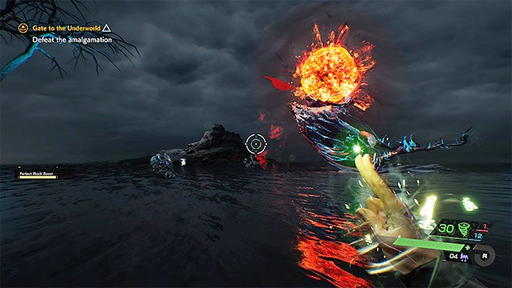 The creature can fire projectiles at you, forcing you to choose between regular blocking or perfect blocking - perfect blocks are more difficult but allow you to avoid all damage - Ghostwire Tokyo: Gate to the Underworld - walkthrough - Chapter 6: Ties - Ghostwire Tokyo Guide
