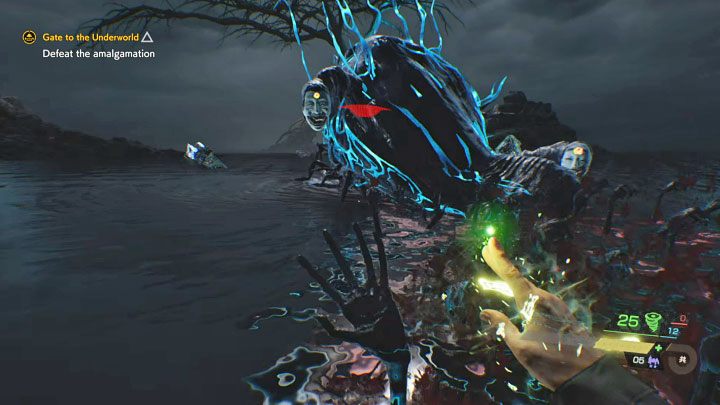 The boss can also try to immobilize Akito by summoning undead hands out of the water - Ghostwire Tokyo: Gate to the Underworld - walkthrough - Chapter 6: Ties - Ghostwire Tokyo Guide