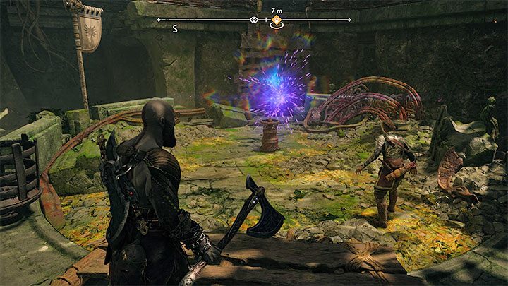 In the ruins, you will have a larger battle with enemies - move around the battle arena and jump to adjacent ledges - God of War Ragnarok: Creatures of Prophecy - walkthrough - Walkthrough - God of War Ragnarok Guide