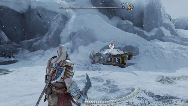 The chest can be unlocked once you find and set all 3 runic torches on fire - God of War Ragnarok: The Lost Treasury, Midgard - secrets, collectibles - Midgard - God of War Ragnarok Guide