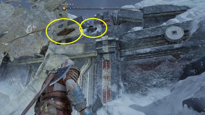 Go to the right side of the shield, grab the handle and move it left - God of War Ragnarok: The Lost Treasury, Midgard - secrets, collectibles - Midgard - God of War Ragnarok Guide