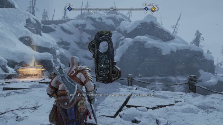 Grab the chain and lower the handle to the very bottom - God of War Ragnarok: The Derelict Outpost, Midgard - secrets, collectibles - Midgard - God of War Ragnarok Guide