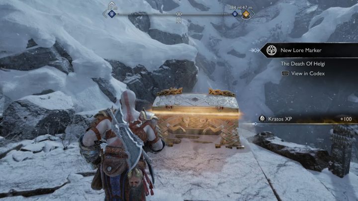 You'll find the chest next to The Death of Helgi Lore Marker - God of War Ragnarok: The Derelict Outpost, Midgard - secrets, collectibles - Midgard - God of War Ragnarok Guide