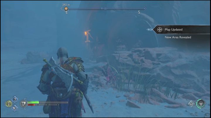 The entrance to the cave leads to the Below, a region located below the Barrens - God of War Ragnarok: Secret of the Sands - walkthrough - Favors - Alfheim - God of War Ragnarok Guide