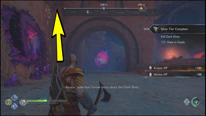 After the fight is over, climb the wall to the top - God of War Ragnarok: Secret of the Sands - walkthrough - Favors - Alfheim - God of War Ragnarok Guide
