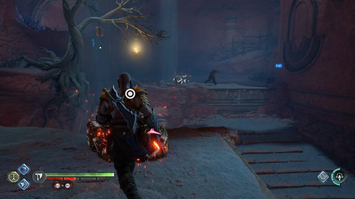 Throw the axe at the crystal on the floor and wait until the blockade is removed - God of War Ragnarok: Song of the Sands - walkthrough - Favors - Alfheim - God of War Ragnarok Guide