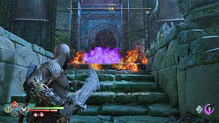 2) Use the Blades of Chaos to set fire to the sigil - use a ranged attack (you need to be within the Blades' range) - God of War Ragnarok: How to destroy Red Heavy Vines? - Exploration - God of War Ragnarok Guide