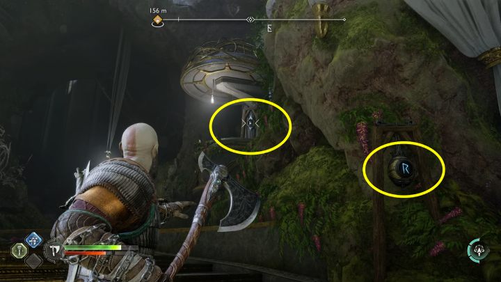 1 of the bells is hiding behind a barrier - you must use the crystal on the wall to deflect the axe and hit the bell - God of War Ragnarok: Temple of Light, Alfheim - secrets, collectibles - Alfheim - God of War Ragnarok Guide