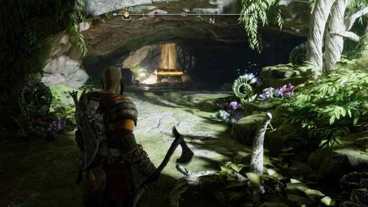 Passing through the first corridors of the temple, turn left and jump down to the lowest level of the building - God of War Ragnarok: Temple of Light, Alfheim - secrets, collectibles - Alfheim - God of War Ragnarok Guide