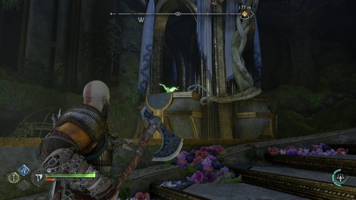 The raven will be sitting next to the stairs, not far from where you will fight a group of elves - God of War Ragnarok: Temple of Light, Alfheim - secrets, collectibles - Alfheim - God of War Ragnarok Guide