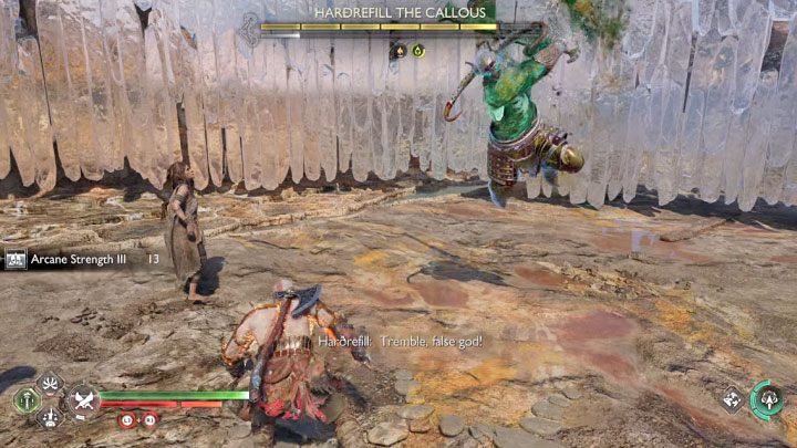 His yellow attack involves launching in the air followed by a spin attack - God of War Ragnarok: How to defeat the Hardrefill the Callous berserker boss? - Berserkers - God of War Ragnarok Guide