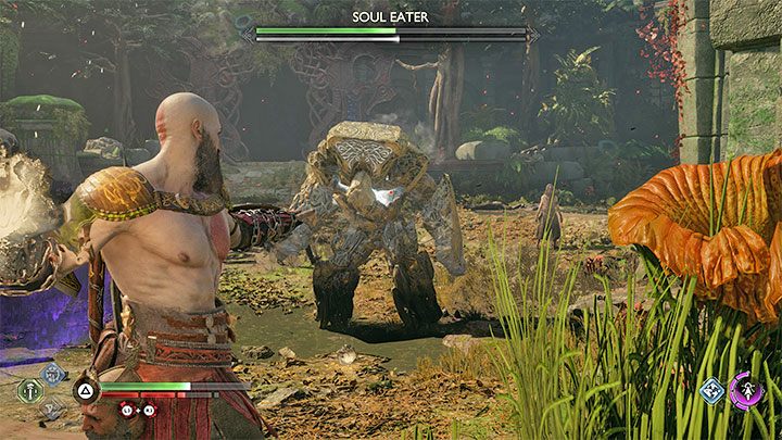 The exploration of the new area begins with a mini-boss encounter against a Soul Eater - God of War Ragnarok: Freyas Missing Peace - walkthrough - Favors - Vanaheim - God of War Ragnarok Guide