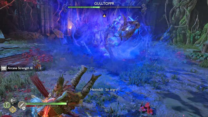 Another red attack involves a bifrost explosion - God of War Ragnarok: How to defeat Gulltoppr and Heimdall? - Bosses - God of War Ragnarok Guide