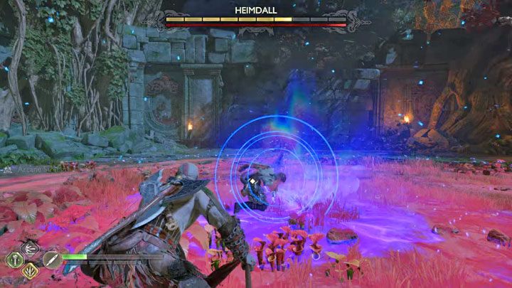 There are also blue attacks Heimdall can use - interrupt the casting animation by hitting the boss with the shield (L1x2) - God of War Ragnarok: How to defeat Gulltoppr and Heimdall? - Bosses - God of War Ragnarok Guide