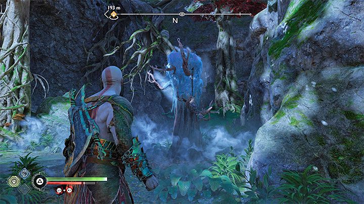 The plant will be frozen and stop spraying the poison temporarily - God of War Ragnarok: How to avoid blue poisonous gas in Vanaheim? - Exploration - God of War Ragnarok Guide