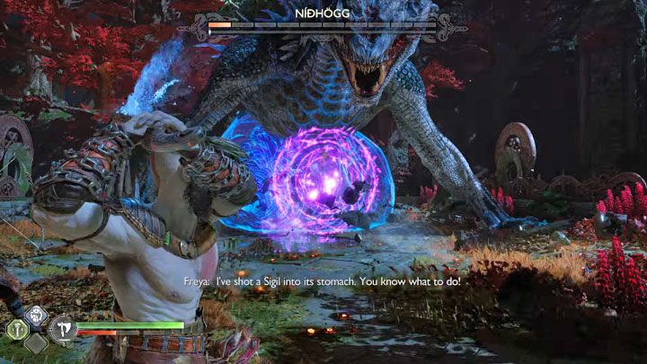 You've made it to the final part of the confrontation, and after a cut-scene depicting a joint attack of Kratos and Freya, you need to deal with the last part of the health bar - God of War Ragnarok: How to defeat Nidhogg from Vanaheim? - Bosses - God of War Ragnarok Guide