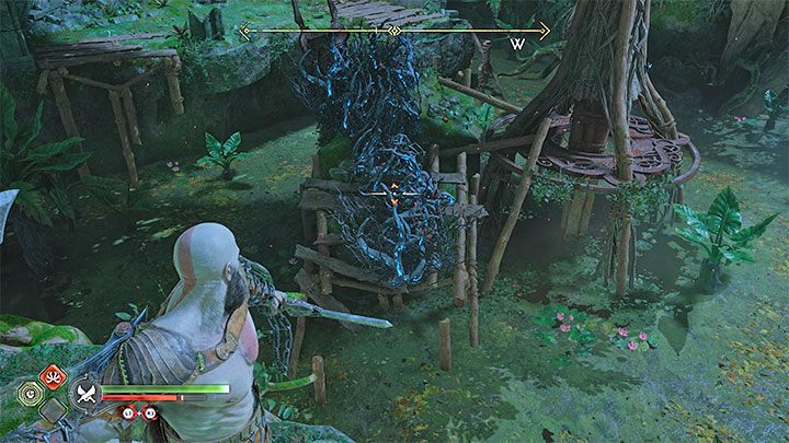 There is a broken bridge ahead, and unlocking the way forward involves a puzzle - your task is to reach the path seen in the distance - God of War Ragnarok: The Reckoning - walkthrough - Walkthrough - God of War Ragnarok Guide