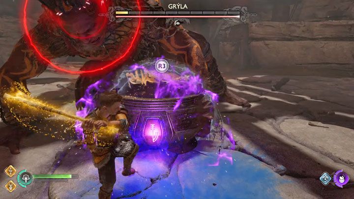 At the very end of the fight, Gryla will drop the cauldron for the last time - God of War Ragnarok: How to defeat Gryla and how to destroy the cauldron? - Bosses - God of War Ragnarok Guide