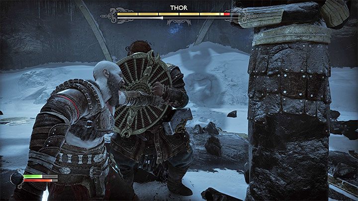 Weaken Thor with melee attacks - use them every time you dodge his attack or block it - God of War Ragnarok: How to defeat Thor (first encounter)? - Bosses - God of War Ragnarok Guide