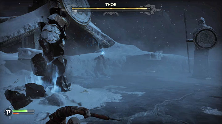 Thor will start using red ranged attacks - lightning attack and throwing Mjolnir - God of War Ragnarok: How to defeat Thor (first encounter)? - Bosses - God of War Ragnarok Guide