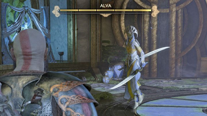 Along the exit path you'll have to face more elves, and again watch out for their blue attacks and make sure to interrupt them with your shield - God of War Ragnarok: Groas Secret - walkthrough - Walkthrough - God of War Ragnarok Guide