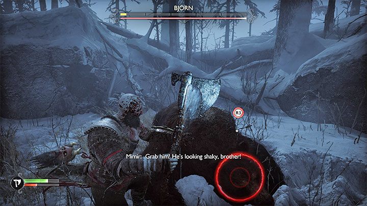 At the very end of the battle, the bear will get stunned - God of War Ragnarok: How to defeat Bear Bjorn? - Bosses - God of War Ragnarok Guide