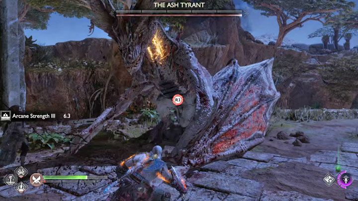 Watch out for the boss's attempts to set the arena on fire: it's the red attack and you need to get out of its range - God of War Ragnarok: The Burning Skies - walkthrough - Favors - Vanaheim - God of War Ragnarok Guide