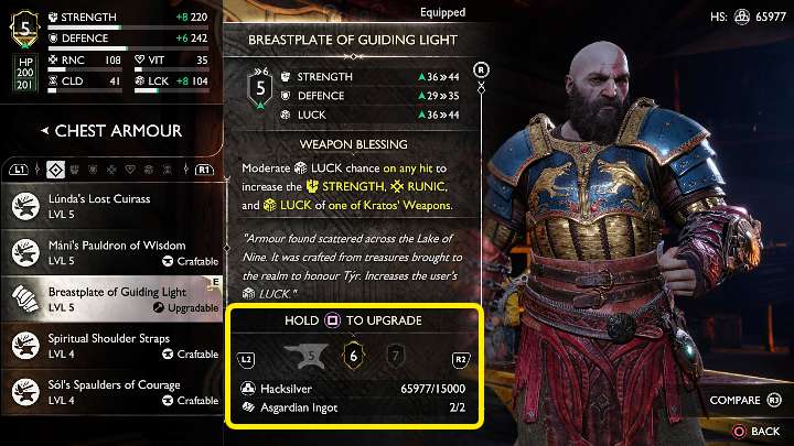 To upgrade pieces of armor in God of War Ragnarok, you will need silver and specific crafting materials - these can be found in various places and some of them can also be purchased - God of War Ragnarok: Armor - Character development - God of War Ragnarok Guide