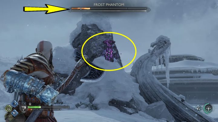 Once the ice block is crushed, a Frost Phantom will attack you - God of War Ragnarok: Lake of Nine, Midgard - secrets, collectibles - Midgard - God of War Ragnarok Guide