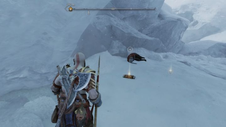 Stick the spear into ice lit in yellow and detonate it - God of War Ragnarok: Lake of Nine, Midgard - secrets, collectibles - Midgard - God of War Ragnarok Guide