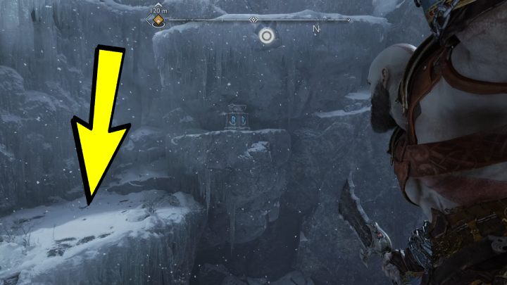 One torch is on the right side of the chest - God of War Ragnarok: Well of Urd, Midgard - secrets, collectibles - Midgard - God of War Ragnarok Guide