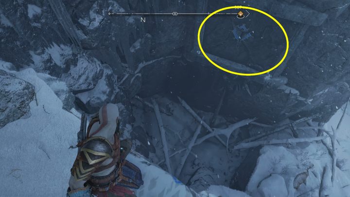 Before reaching the top, walk along the rock to the left and jump down - God of War Ragnarok: Well of Urd, Midgard - secrets, collectibles - Midgard - God of War Ragnarok Guide