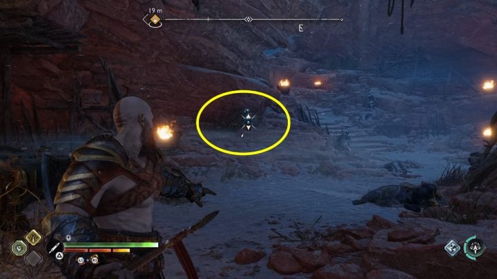 On the left side of the chest you'll find a boulder lit in yellow - God of War Ragnarok: The Strond, Alfheim - secrets, collectibles - Alfheim - God of War Ragnarok Guide