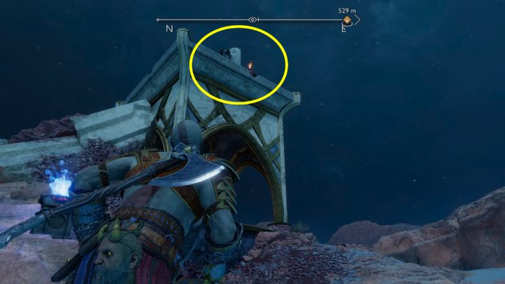 The first torch is behind the boulder - God of War Ragnarok: The Barrens, Alfheim - secrets, collectibles - Alfheim - God of War Ragnarok Guide