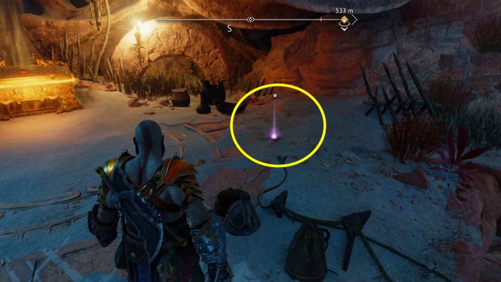 Enter the area from the side of the skeleton head and climb to the higher ledges of the cave - God of War Ragnarok: The Barrens, Alfheim - secrets, collectibles - Alfheim - God of War Ragnarok Guide