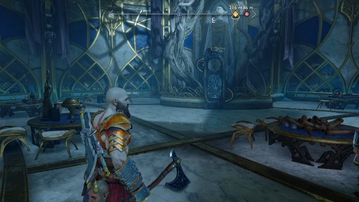 The Lore Marker is located by the statue in the main hall - God of War Ragnarok: The Forbidden Sands, Alfheim - secrets, collectibles - Alfheim - God of War Ragnarok Guide