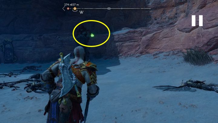 The Raven is jumping on the rock behind the statue - God of War Ragnarok: The Forbidden Sands, Alfheim - secrets, collectibles - Alfheim - God of War Ragnarok Guide