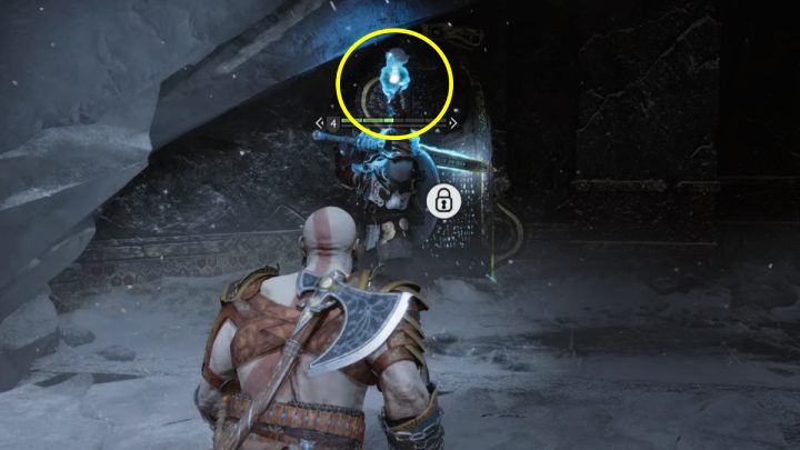 As soon as you see the enemy raising his hand up, hurl the Axe at the blue flame to interrupt his casting - God of War Ragnarok: Sigruns Curse - favor, walkthrough - Favors - Midgard - God of War Ragnarok Guide