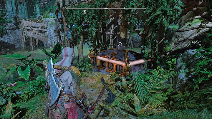 The chest is located next to a destroyed bridge - God of War Ragnarok: The Abandoned Village, Vanaheim - secrets, collectibles - Vanaheim - God of War Ragnarok Guide