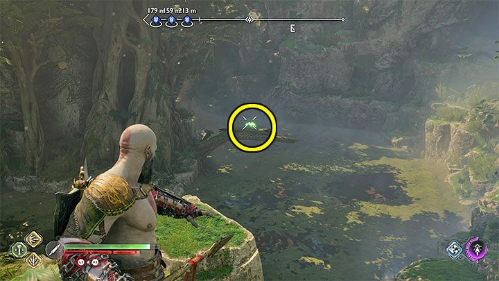 The raven sits on a branch above the river - this makes it difficult to eliminate it, because you can't throw weapons while you are on the boat - God of War Ragnarok: River Delta, Vanaheim - secrets, collectibles - Vanaheim - God of War Ragnarok Guide