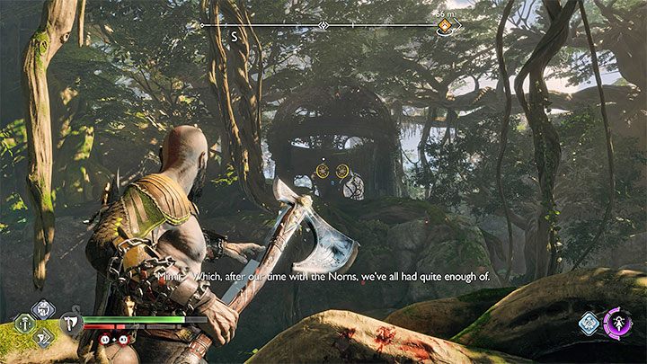 The chest can be opened after throwing the axe at the shields - God of War Ragnarok: Eastern Barri Woods, Vanaheim - secrets, collectibles - Vanaheim - God of War Ragnarok Guide