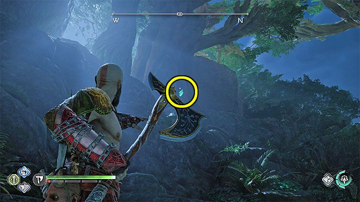 The raven sits high on the rocks in the central part of the forest - God of War Ragnarok: Eastern Barri Woods, Vanaheim - secrets, collectibles - Vanaheim - God of War Ragnarok Guide