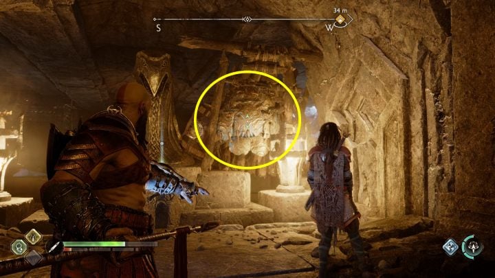 Jump down and move the chain to reveal an underground chamber - God of War Ragnarok: The Oarsmen, Midgard - secrets, collectibles - Midgard - God of War Ragnarok Guide